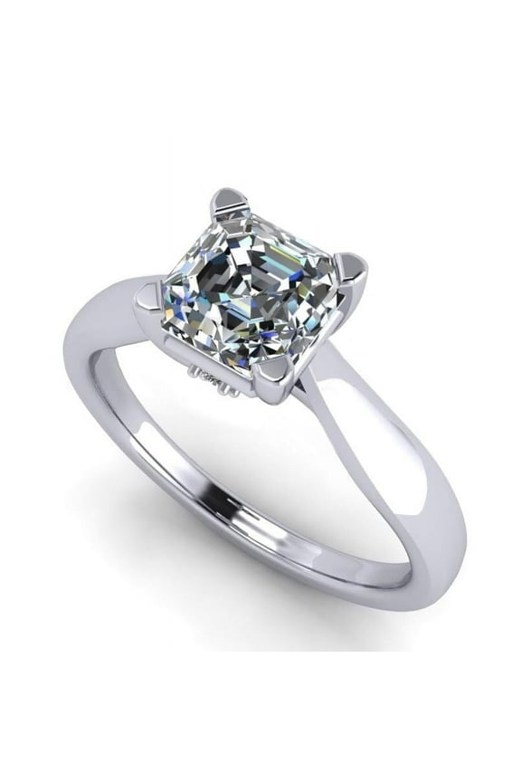 2.00ct Asscher Lucita Solitaire Silver CZ Engagement Ring - 7mm Size 7.5