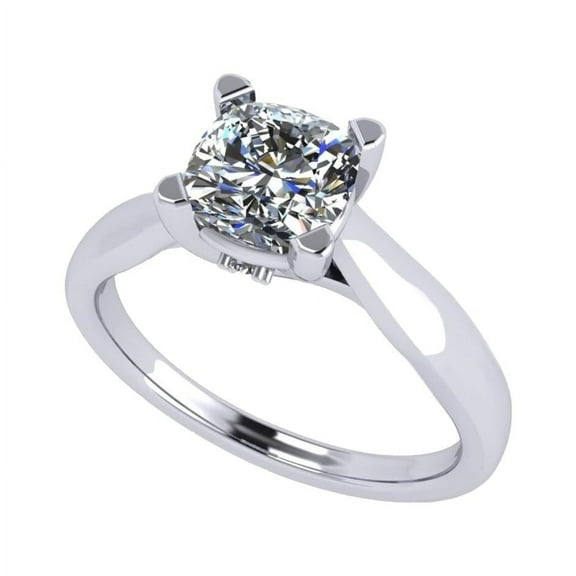 Cushion Cut Simulated Diamond Solitaire Engagement ring Lucita style 6.0mm 1.50ct Platinum Plated 7