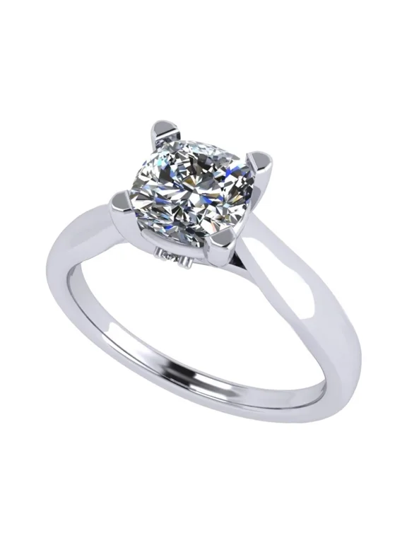 Cushion Cut Simulated Diamond Solitaire Engagement ring Lucita style 6.0mm 1.50ct Platinum Plated 8