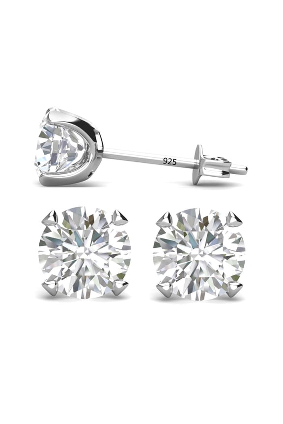 Moissanite Stud Earrings Sterling Silver 6.5mm-2.00ct total weight-Friction-Platinum Plated