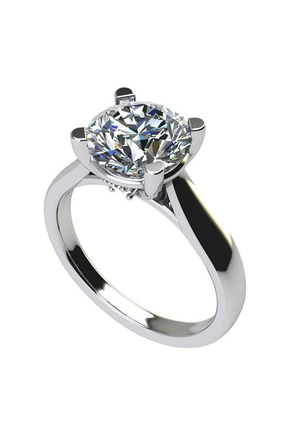 NANA Silver 9.0mm (3.00ct) Round Cut Zirconia Lucita Solitaire Engagement Ring-Platinum Plated-Size 8