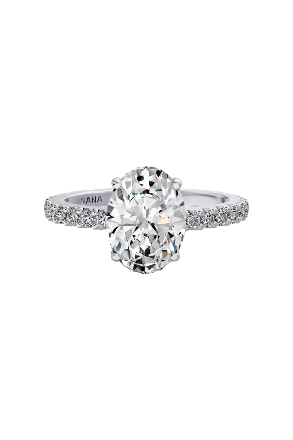 -Sterling-Silver 9x7mm (2.00ct) Oval Cut Zirconia Solitaire w/sides Eng Ring-Rhodium Plated-Size 7.5