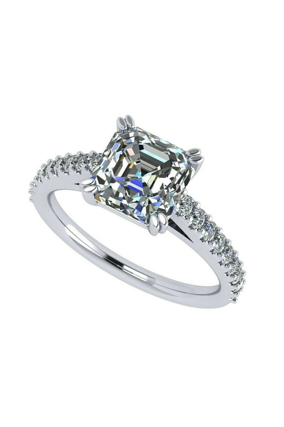 Womens Pure Brilliance Zirconia 2.00ct Asscher Cut Cathedral Solitaire Engagement Ring, 10k Gold, Size 7