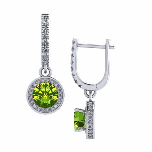 NANA Silver Dangle Halo Earrings with Pure Brilliance CZ - Simulated Peridot - August Birthstone