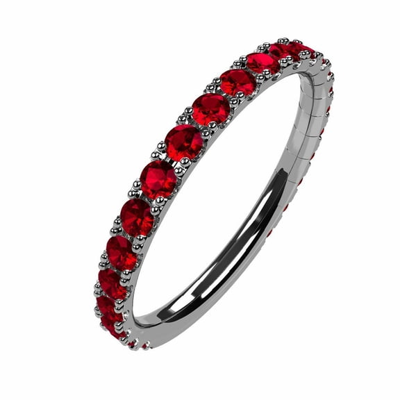 NANA Silver Stackable Ring All Round Platinum Plated - Size 8 - Simulated Ruby - July Birthstone