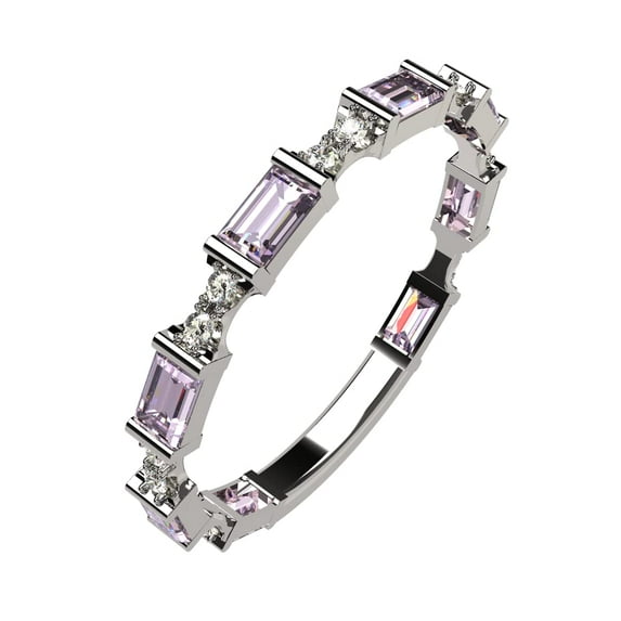 NANA Silver Stackable Ring Baguette Cut Platinum Plated - Size 6 - Simulated Alexandrite - June Birthstone