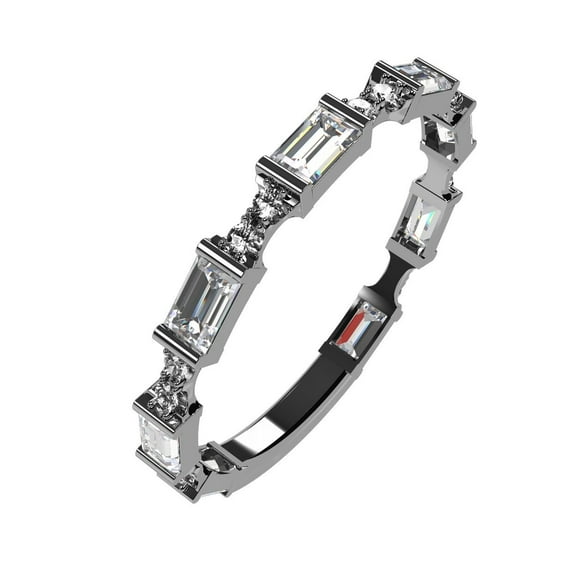 NANA Silver Stackable Ring Baguette Cut Platinum Plated - Size 6 - Simulated Diamond - April Birthstone