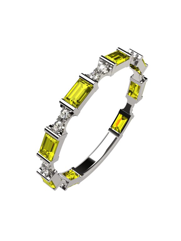 Silver Stackable Ring Baguette Cut Platinum Plated - Size 6 - Simulated Yellow Topaz - Nov. Birthstone