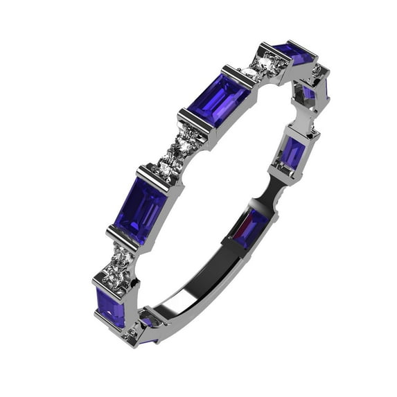 NANA Silver Stackable Ring Baguette Cut Platinum Plated - Size 7 - Simulated Amethyst - Feb. Birthstone
