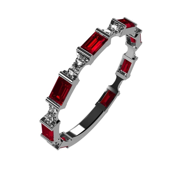 NANA Silver Stackable Ring Baguette Cut Platinum Plated - Size 7 - Simulated Garnet - Jan. Birthstone