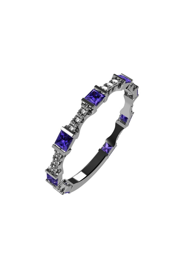 NANA Silver Stackable Ring Princess Cut Platinum Plated - Size 6 - Simulated Amethyst - Feb. Birthstone