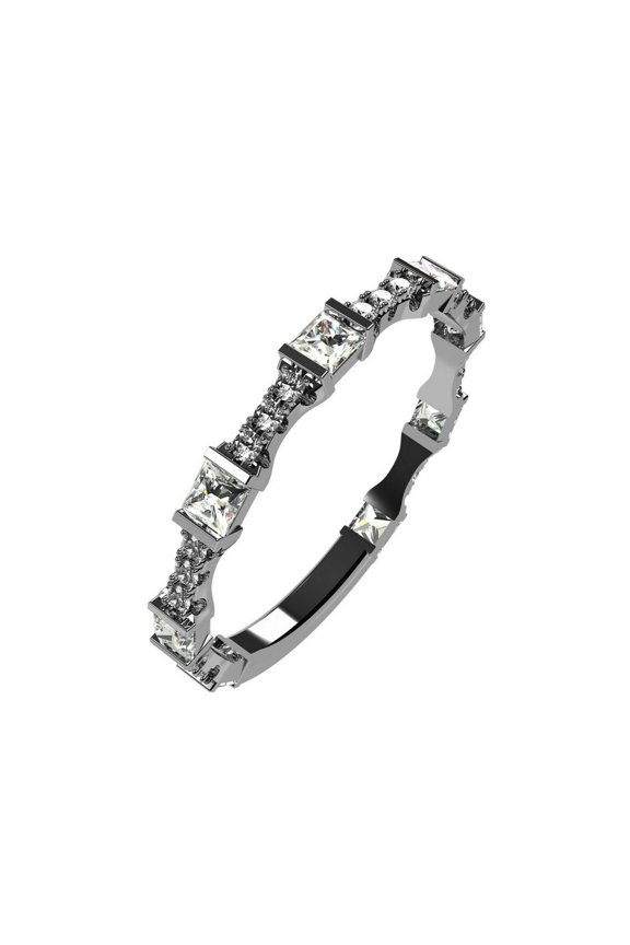 NANA Silver Stackable Ring Princess Cut Platinum Plated - Size 6 - Simulated Diamond - April Birthstone