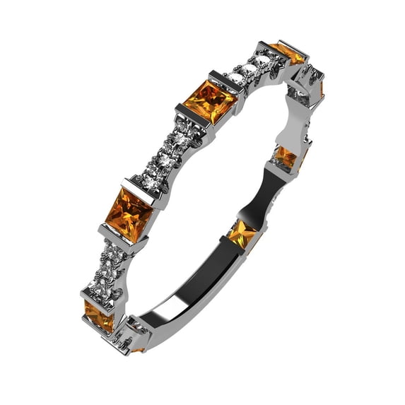 NANA Silver Stackable Ring Princess Cut Platinum Plated - Size 6 - Simulated Yellow Topaz - Nov. Birthstone