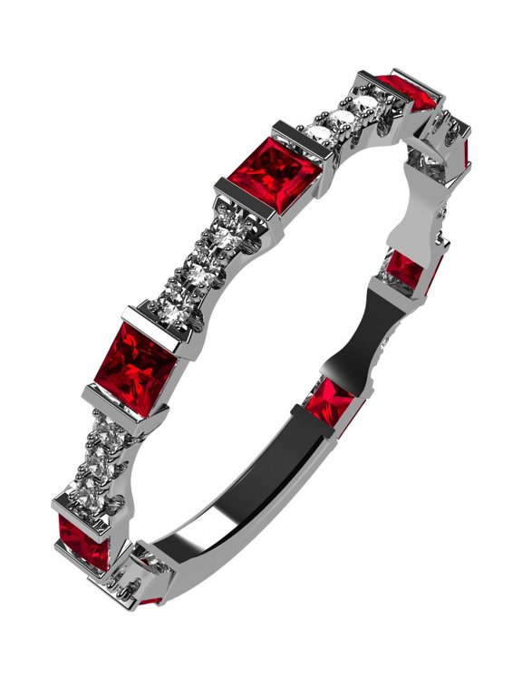 NANA Silver Stackable Ring Princess Cut Platinum Plated - Size 7 - Simulated Ruby - July Birthstone