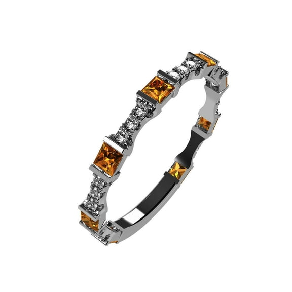 NANA Silver Stackable Ring Princess Cut Platinum Plated - Size 8 - Simulated Yellow Topaz - Nov. Birthstone