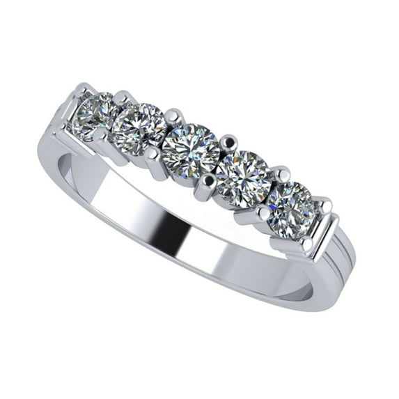 NANA Sterling Silver Shared Prongs 5 Stone AAAAA Zirconia Simulated Diamond Band - Size 7