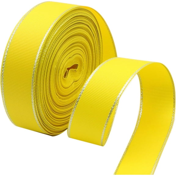 NANAHuang 25 Yards 1 Inch Solid Grosgrain Ribbon Roll with Gold Edges for Gift Wrapping, Crafts, Hair Bows Making, Wedding Party Decoration (White-Gold Edges)