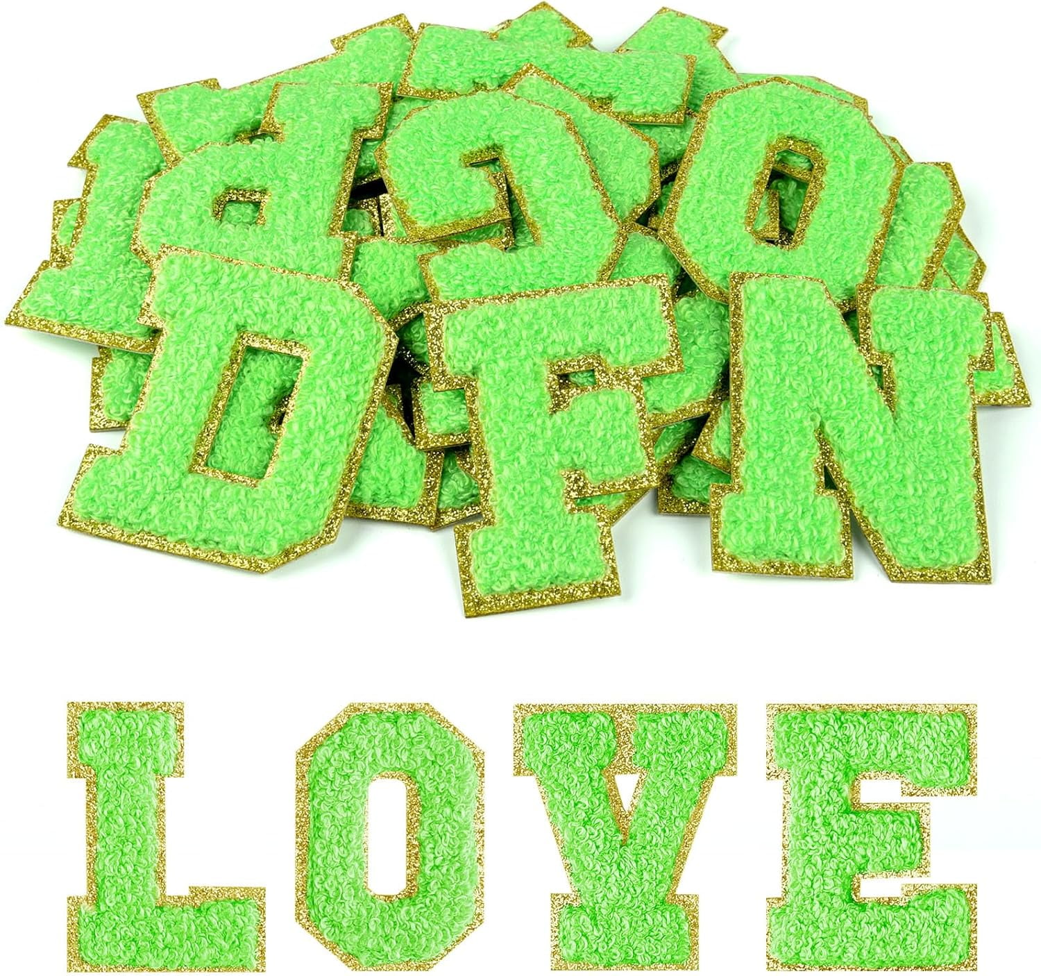 NANAHuang 26Pcs Self Adhesive Chenille Letter Patches A-Z, Chenille Letters for Clothing, Fabric, Shoes, Bags (Light Pink)