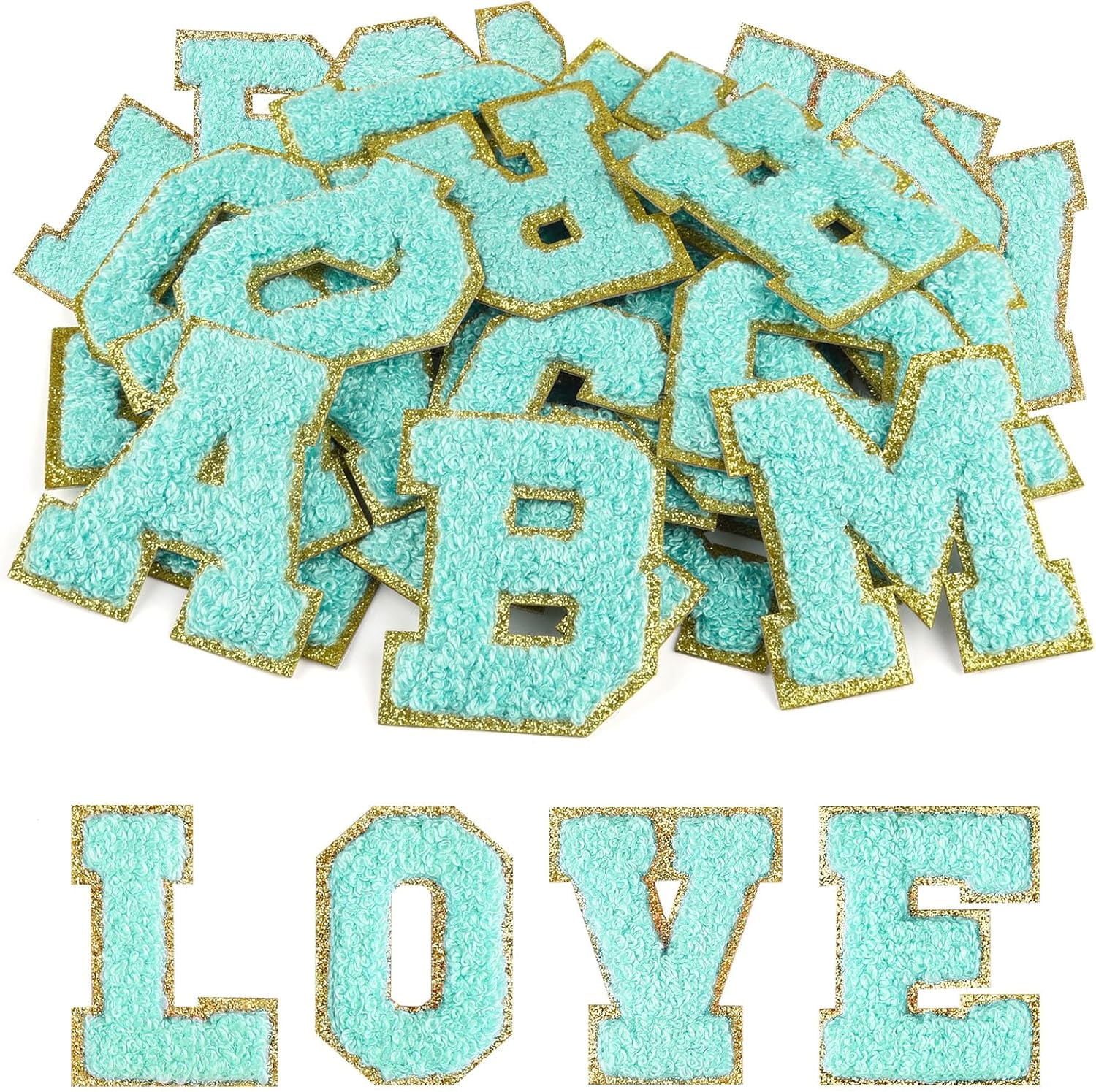 NANAHuang 26Pcs Self Adhesive Chenille Letter Patches A-Z, Chenille Letters for Clothing, Fabric, Shoes, Bags (Light Pink)