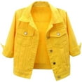 thumbnail image 1 of NANAHuang 3/4 Sleeve Short Jean Jackets for Womens Trendy Lapel Button Down Cropped Denim Jacket Trucker Coats with Pockets, 1 of 6