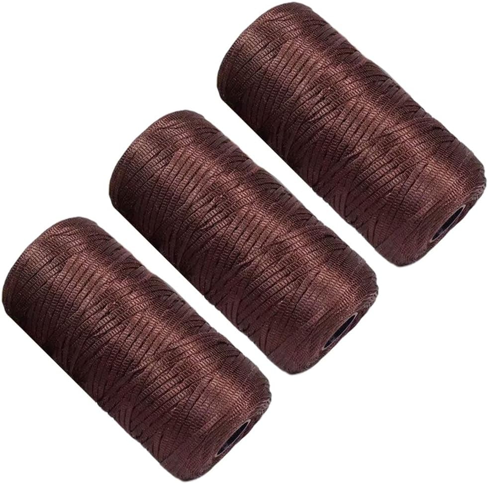 NANAHuang 3 Rolls Crocheting Yarn Cord Polyester Crochet Yarn 2.0mm Cord Thin Ice Cotton Thread Handmade Craft Yarn for Hand Knitting Bag Hat Shoes (Beige)