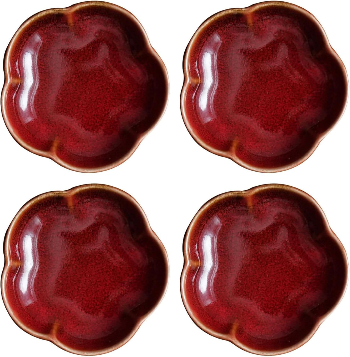 NANAHuang 4pcs Plum Blossom Shape Porcelain Side Dish, 3.5Inch