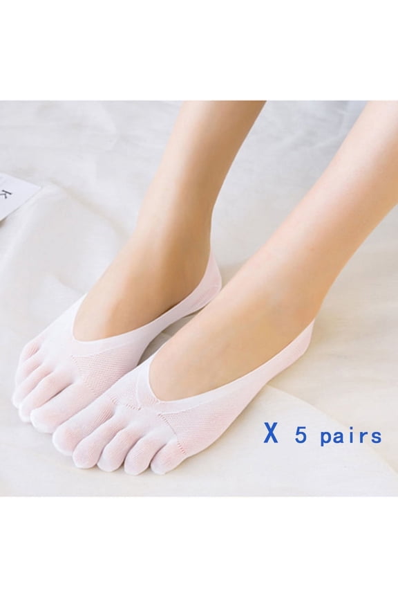 5 Pairs Five Finger Boat Socks Women Spring Summer Thin Plain Weave Shallow Mouth Velvet Ice Silk Sweat Absorbent Toe Socks