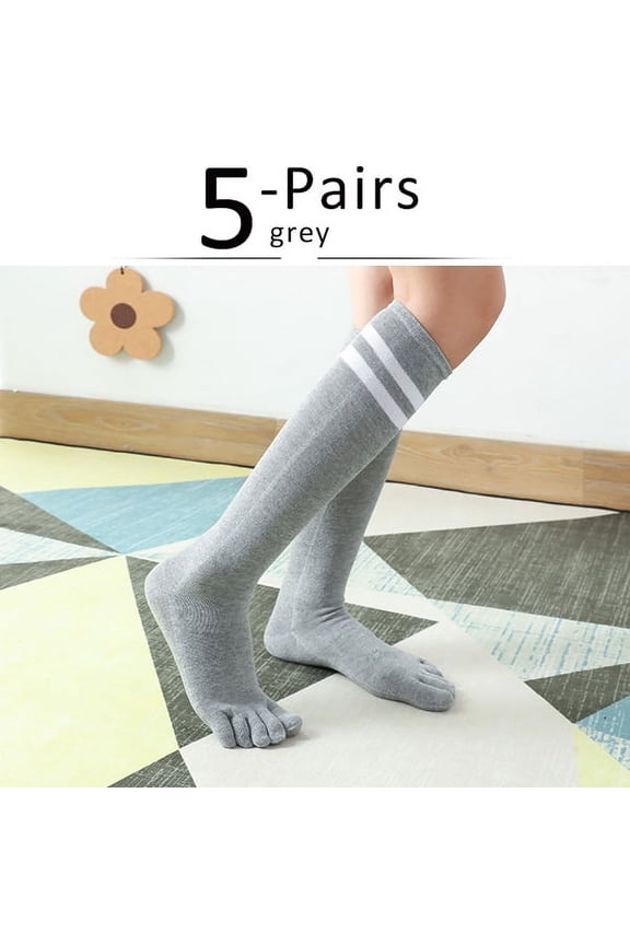 5 Pairs Long Toe Socks Women Girl Cotton Warm Striped Stocking Below The Knee College Style Student 5 Finger Leg Pile Socks