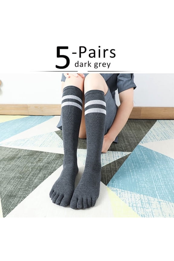 5 Pairs Long Toe Socks Women Girl Cotton Warm Striped Stocking Below The Knee College Style Student 5 Finger Leg Pile Socks