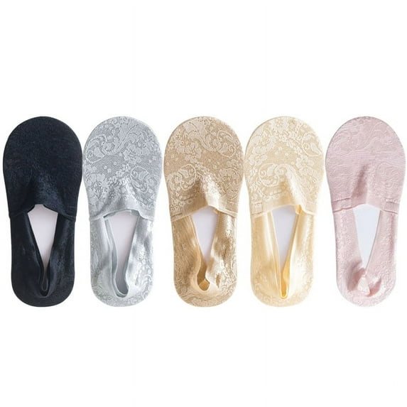 NANAHuang 5 Pairs/Lot Socks Women's Fashion Lace Flower Summer Invisible Short No-Show Foot Ankle Set Antiskid White Boat Sock