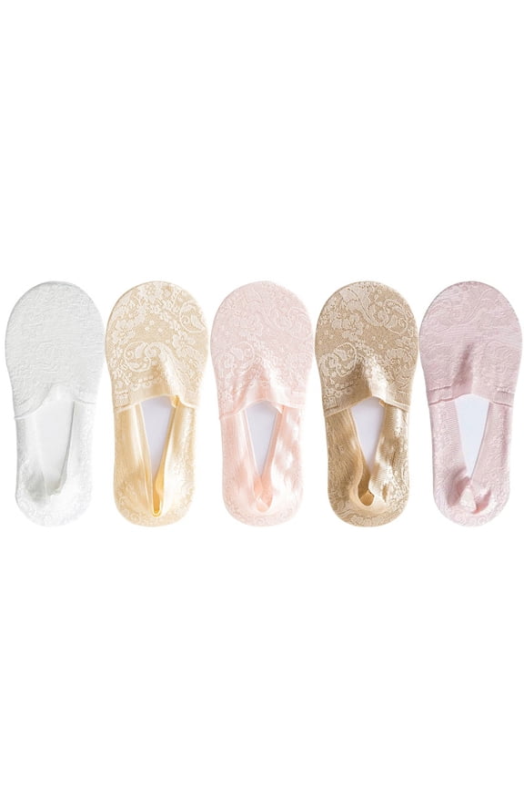 5 Pairs/Lot Socks Women's Fashion Lace Flower Summer Invisible Short No-Show Foot Ankle Set Antiskid White Boat Sock