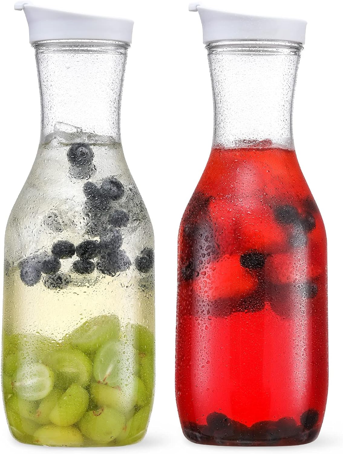 NANAHuang 50oz Water Carafe with Flip Top Lid, Clear Plastic Pitcher