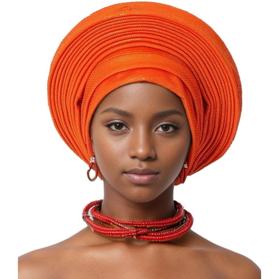 NANAHuang African Turbans for Women Nigerian Aso Oke Headtie Auto Gele Headwrap Classic Solid Color Headwrap for Wedding Party