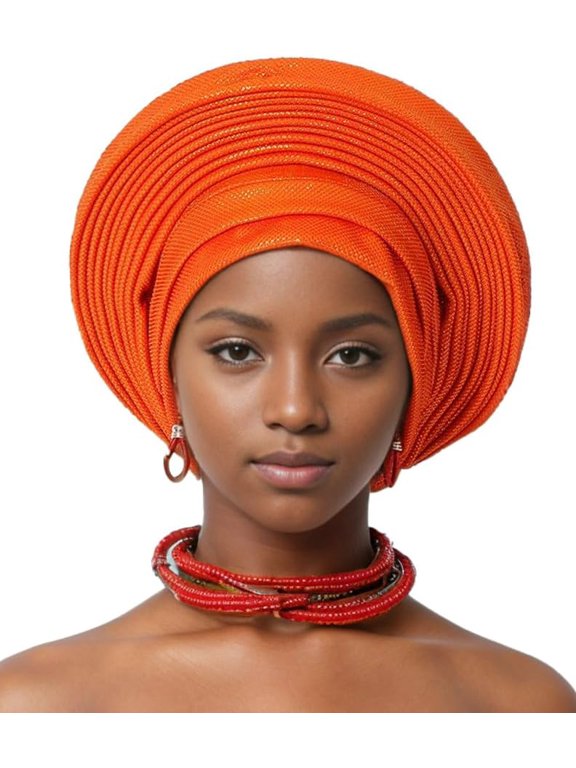 African Turbans for Women Nigerian Aso Oke Headtie Auto Gele Headwrap Classic Solid Color Headwrap for Wedding Party