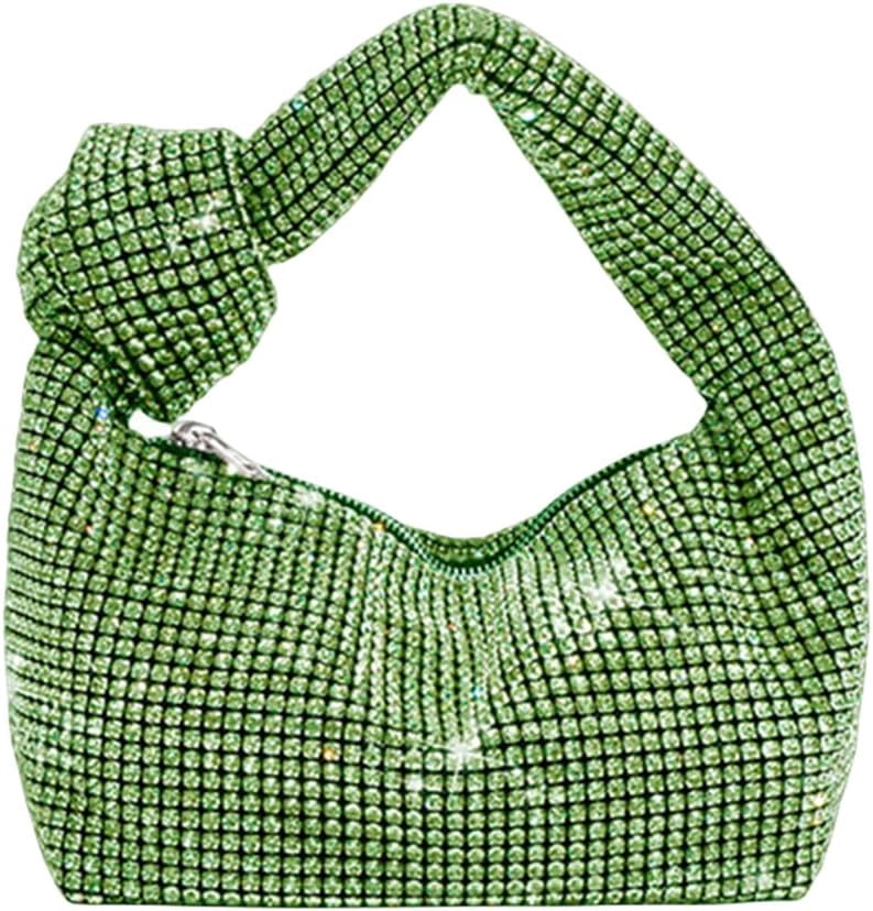 NANAHuang Bling Full Glitter Knotted Handbag for Women Crystal Rhinestone Hobo Dumpling Bag Diamond Evening Clutch Crossbody Bag