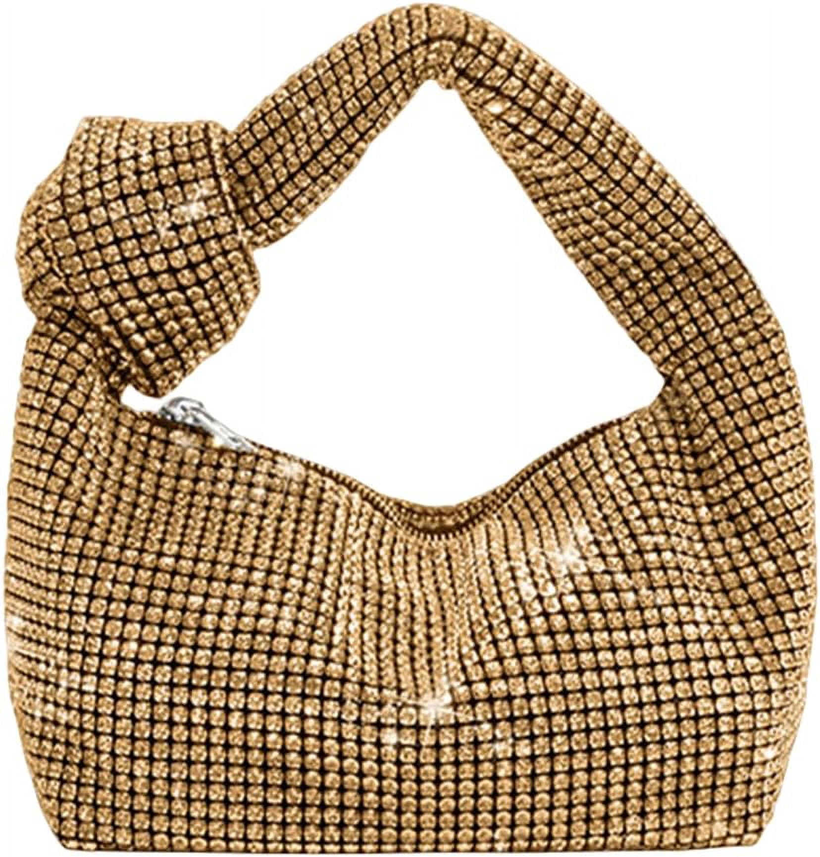 NANAHuang Bling Full Glitter Knotted Handbag for Women Crystal Rhinestone Hobo Dumpling Bag Diamond Evening Clutch Crossbody Bag