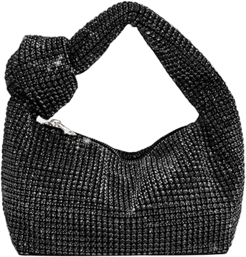 NANAHuang Bling Full Glitter Knotted Handbag for Women Crystal Rhinestone Hobo Dumpling Bag Diamond Evening Clutch Crossbody Bag