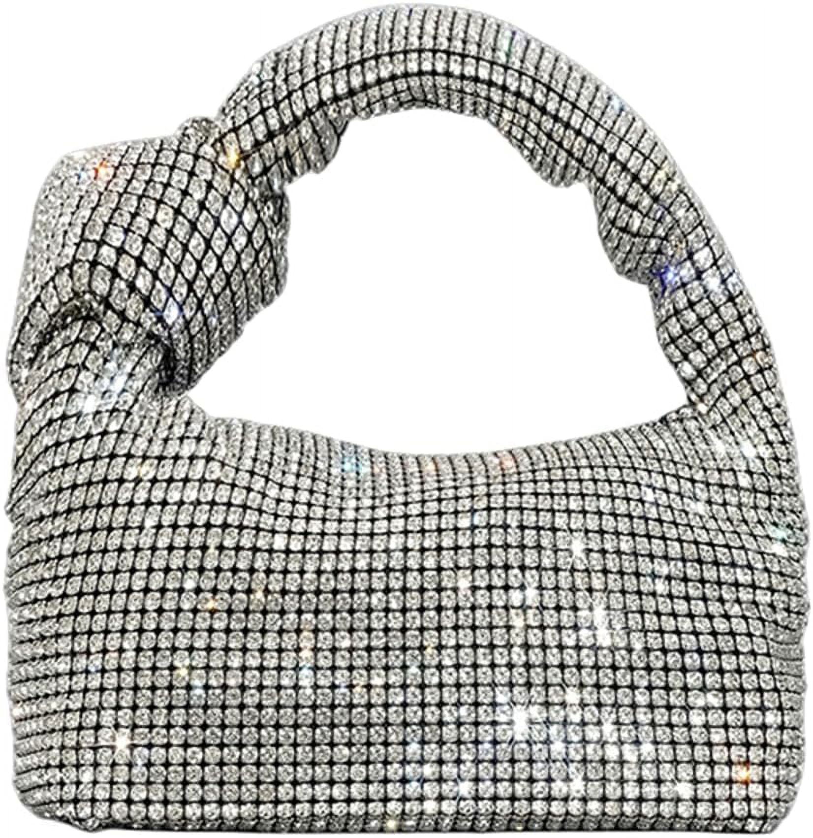 NANAHuang Bling Full Glitter Knotted Handbag for Women Crystal Rhinestone Hobo Dumpling Bag Diamond Evening Clutch Crossbody Bag