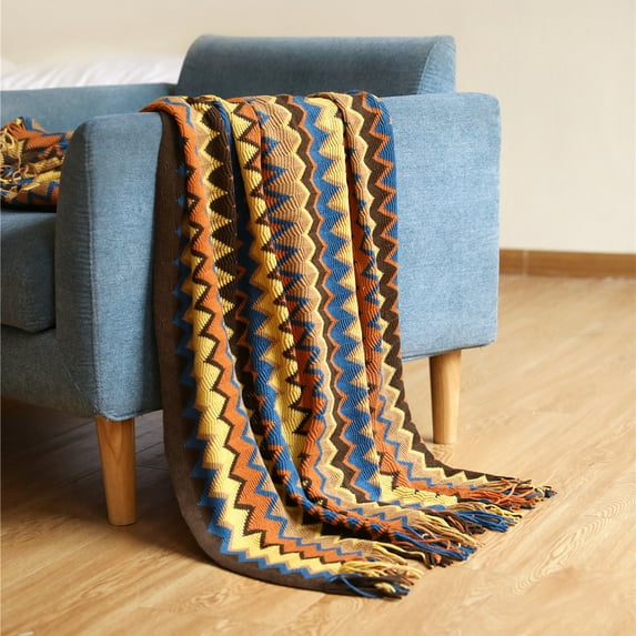 NANAHuang Boho Woven Rust Red Throw Blanket with Tassels Soft Lightweight Plaid Blanket for Couch Bed Sofa Decorative Knitted Soft Blanket