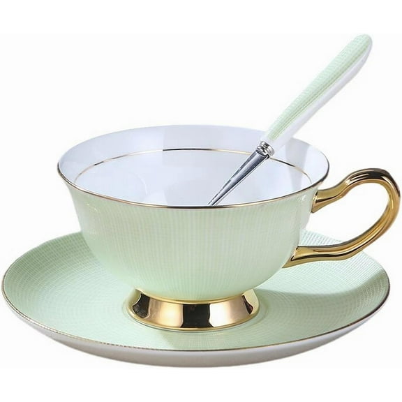 NANAHuang Bone China Cup and Saucer Set, 6.8oz Coffee Cup for Afternoon Tea- Embossed Texture (Grey)