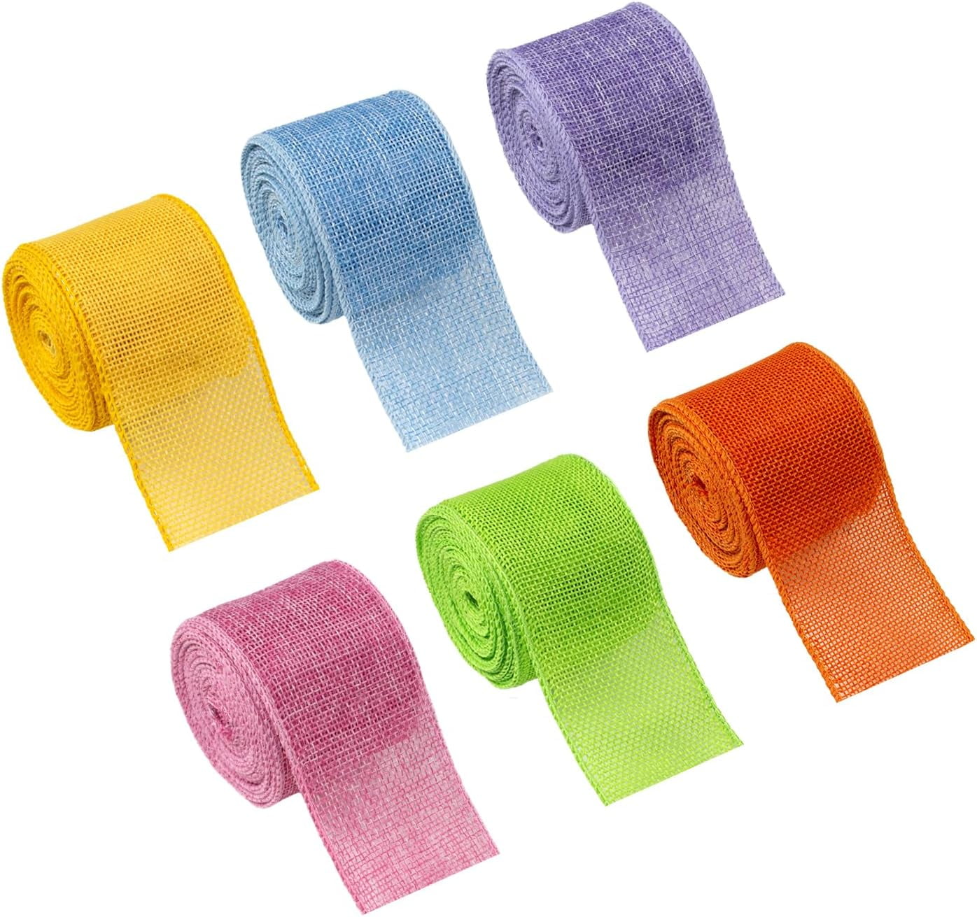 NANAHuang Burlap Ribbon Wired Ribbon 2 Inch Wide Burlap Wired Ribbon 6 Rolls 30 Yards Solid Fabric Metal Wire Edge Ribbon for Crafts Gift Wrapping Wreaths Bows Making E Decorations
