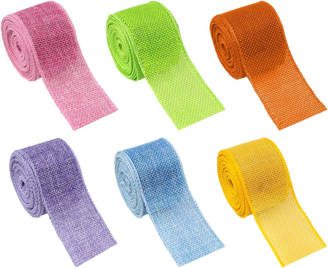 NANAHuang Burlap Ribbon Wired Ribbon 2 Inch Wide Burlap Wired Ribbon 6 Rolls 30 Yards Solid Fabric Metal Wire Edge Ribbon for Crafts Gift Wrapping Wreaths Bows Making E Decorations