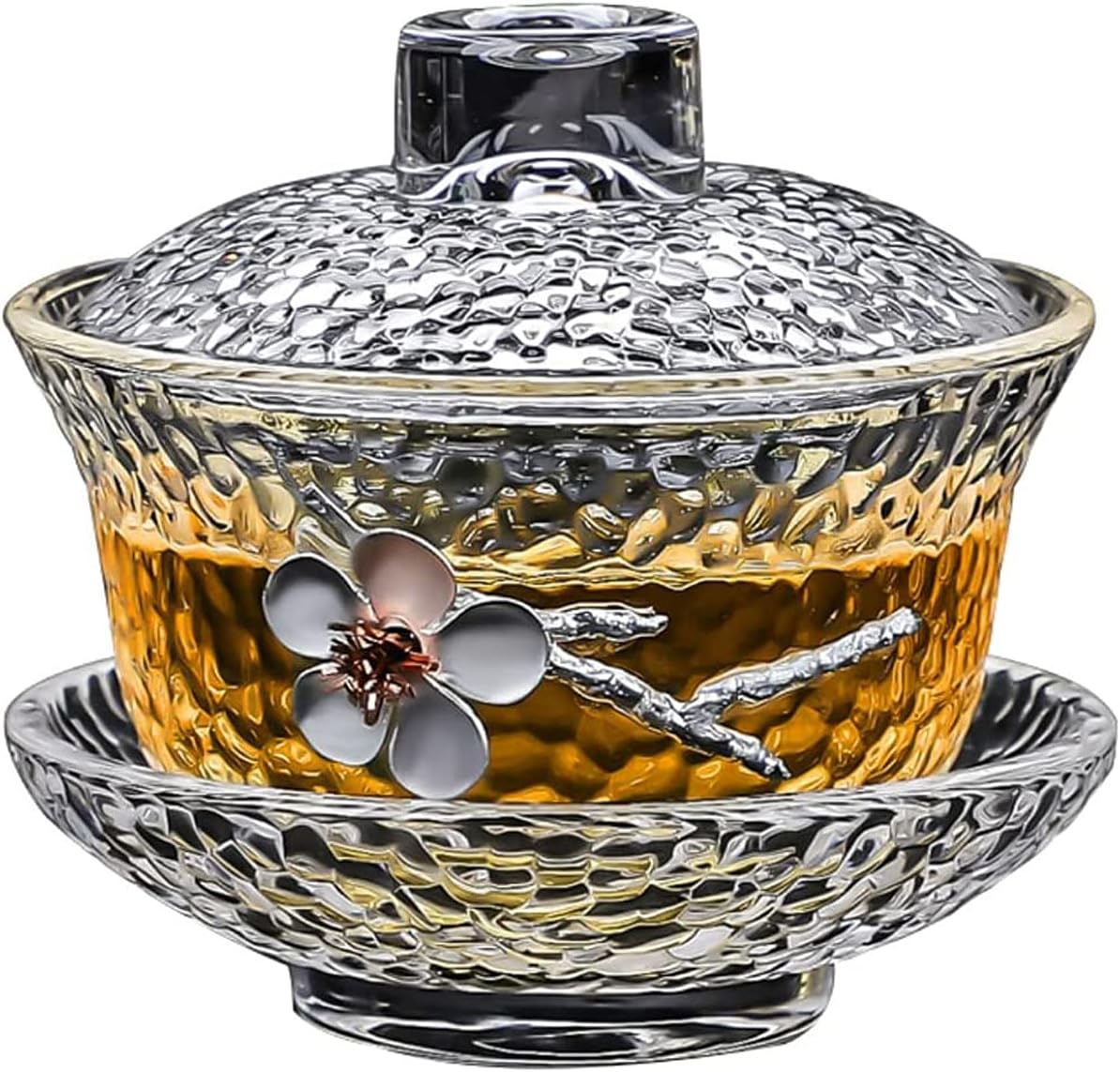 NANAHuang Crystal Gaiwan, Glass Kung Fu Tea Cup with Saucer and Lid