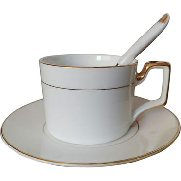 NANAHuang Elegant Bone China Cup and Saucer Set, 8oz Coffee Cup for Afternoon Tea- Stripe Pattern (Blue)