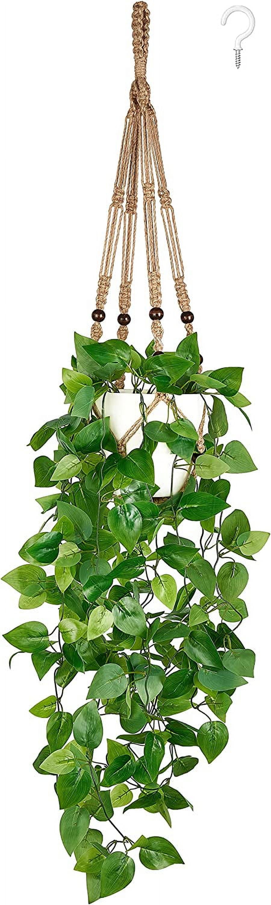 NANAHuang Fake Hanging Plant with Pot, Artificial Plants for Home Decor Indoor Macrame Plant Hanger with Faux Vines Hanging Planter Greenery for Bedroom Bathroom Kitchen Office Decor, Ivory (Pothos)