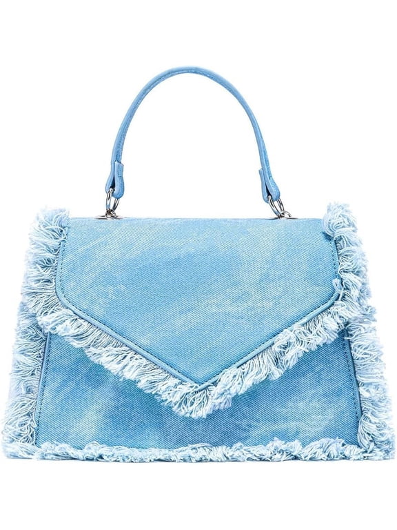 Fashion Denim Handbags for Women Y2k Shoulder Tote Purse Small Clutch Bag Mini Chain Crossbody Satchel with Tassels