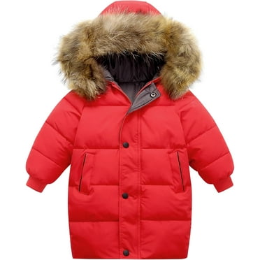 NANAHuang Girls Boys Winter Outerwear Hooded Down Coat Packable Lightweight Warm Puffer Down Jacket with Fur Trimmed Hood