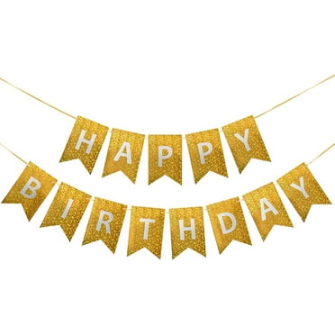 NANAHuang Happy Birthday Banner with Shiny Letters Glitter Happy Birthday Banner Shiny Birthday Hanging Signs Birthday Party Supplies (Gold)