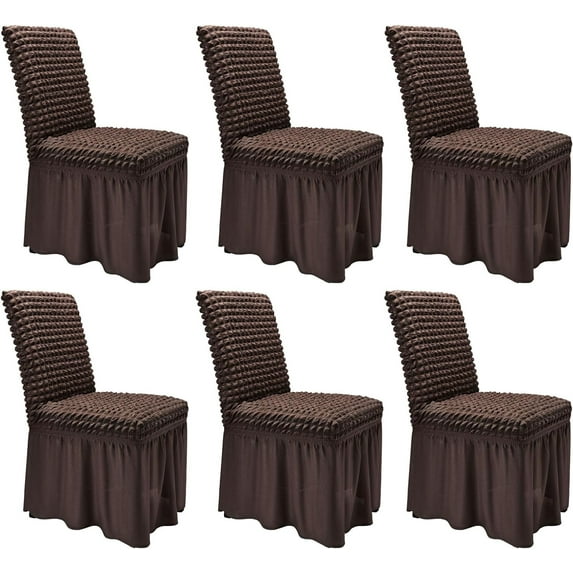 NANAHuang High Stretch Dining Room Chair Covers with Skirt Easy Fit Removable Spandex Kitchen Parson Chair Slipcovers Washable Chair Protector for Wedding Party Banquet Hotel(Set of 6,Green)