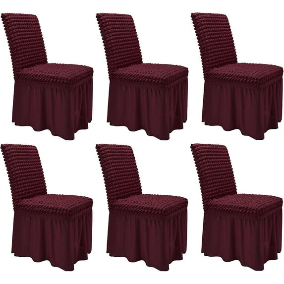 NANAHuang High Stretch Dining Room Chair Covers with Skirt Easy Fit Removable Spandex Kitchen Parson Chair Slipcovers Washable Chair Protector for Wedding Party Banquet Hotel(Set of 6,Green)